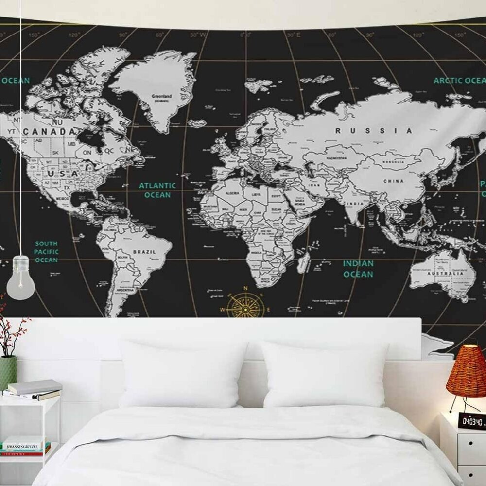 World Map Tapestry for Kids Student Wall Tapestry World Geographical Distributio - Picture 5 of 7